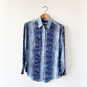 Equipment Femme Slim Signature Silk Shirt Snakeskin Print Blue XS Extra …